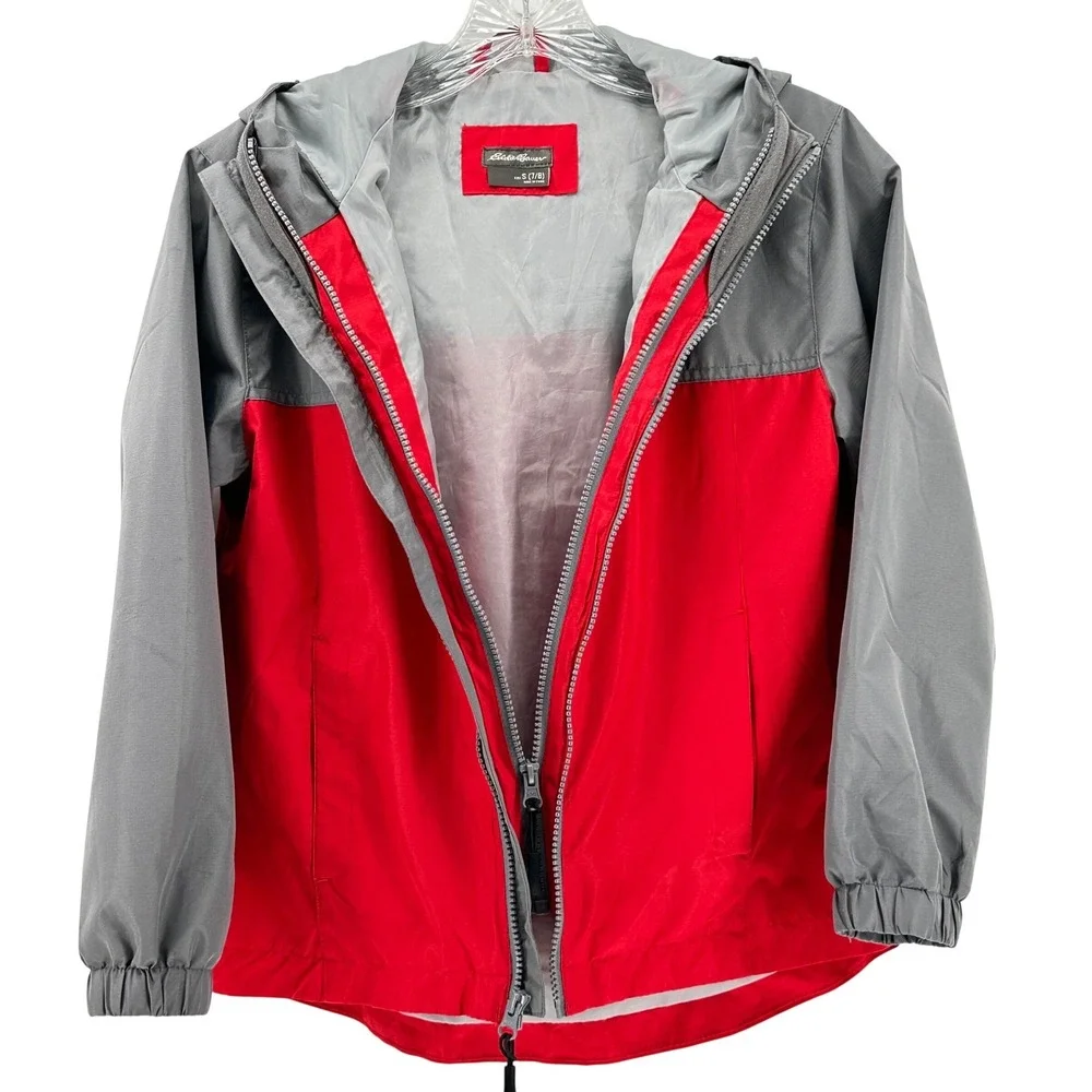 Eddie Bauer Kids Red Gray‎ Hooded Windbreaker Jacket Size S 7 8 Lightweight